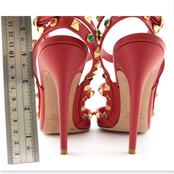 VALENTINO Red Leather Rockstud T-strap Pumps 40 - Picture 5 of 8